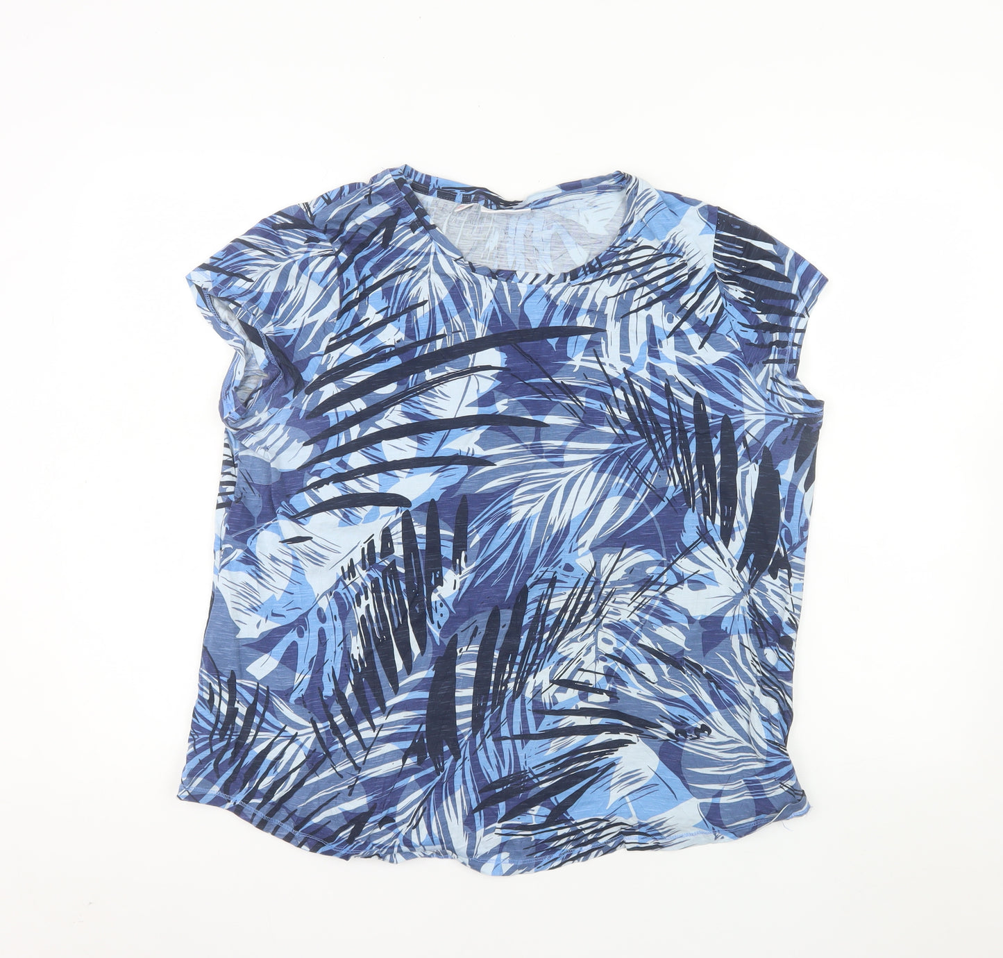 John Baner Womens Blue Tropical Print Cotton T-Shirt Size L