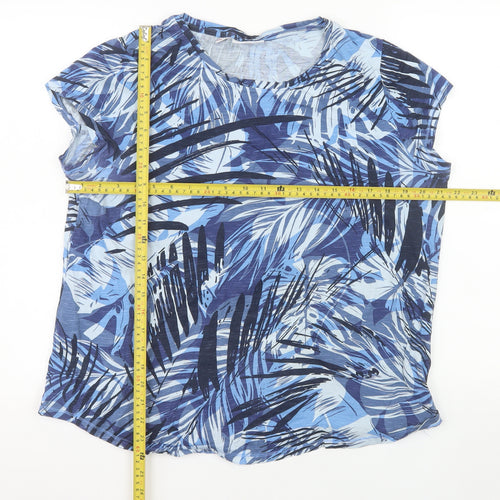 John Baner Womens Blue Tropical Print Cotton T-Shirt Size L