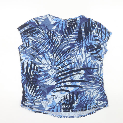 John Baner Womens Blue Tropical Print Cotton T-Shirt Size L