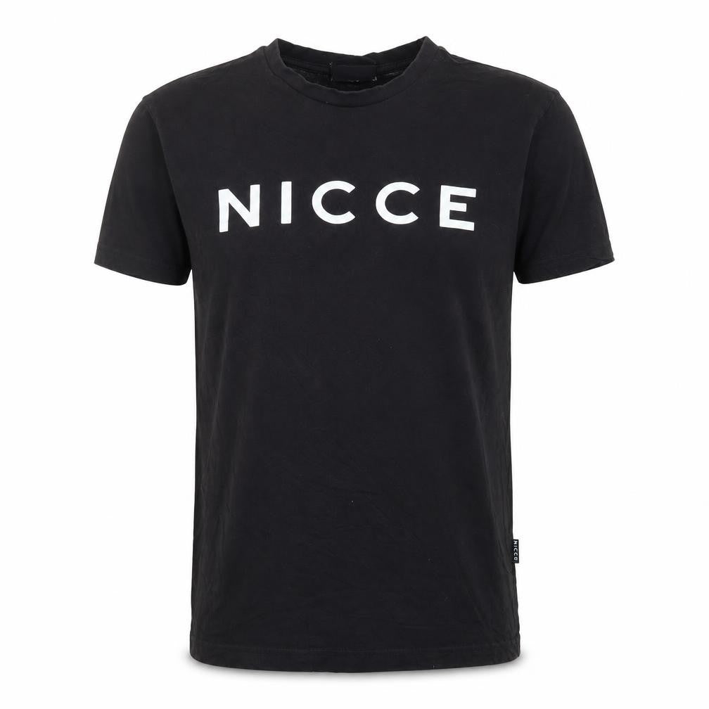 Front view of NICCE Men's Black Small Graphic Logo Cotton T-Shirt