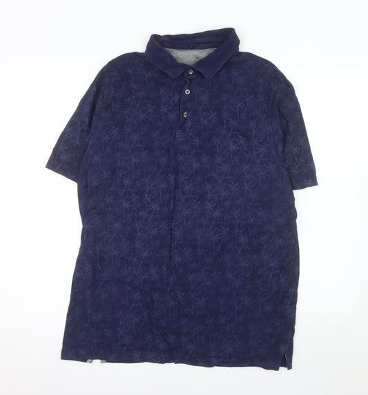 Marks and Spencer Men's Blue Tropical Print Polo Shirt XL