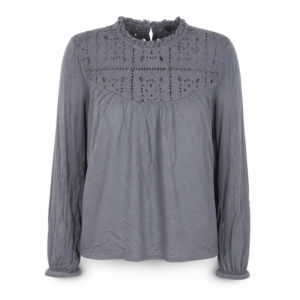 Front view of FatFace women’s grey embroidered long sleeve tunic blouse uk 12