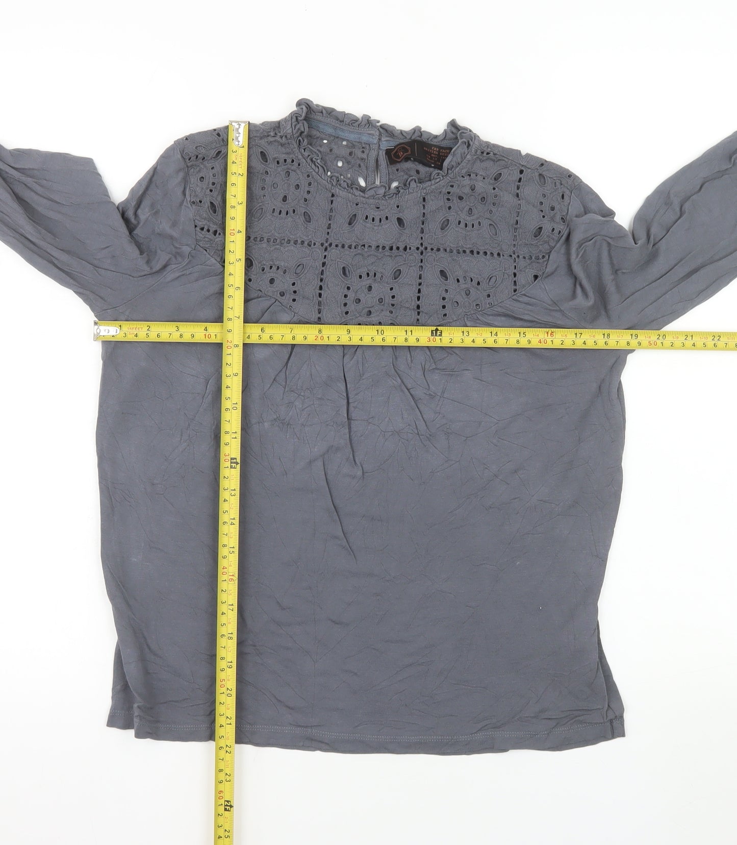 Fat Face Womens Grey Embroidered Long Sleeve Tunic Blouse UK 12