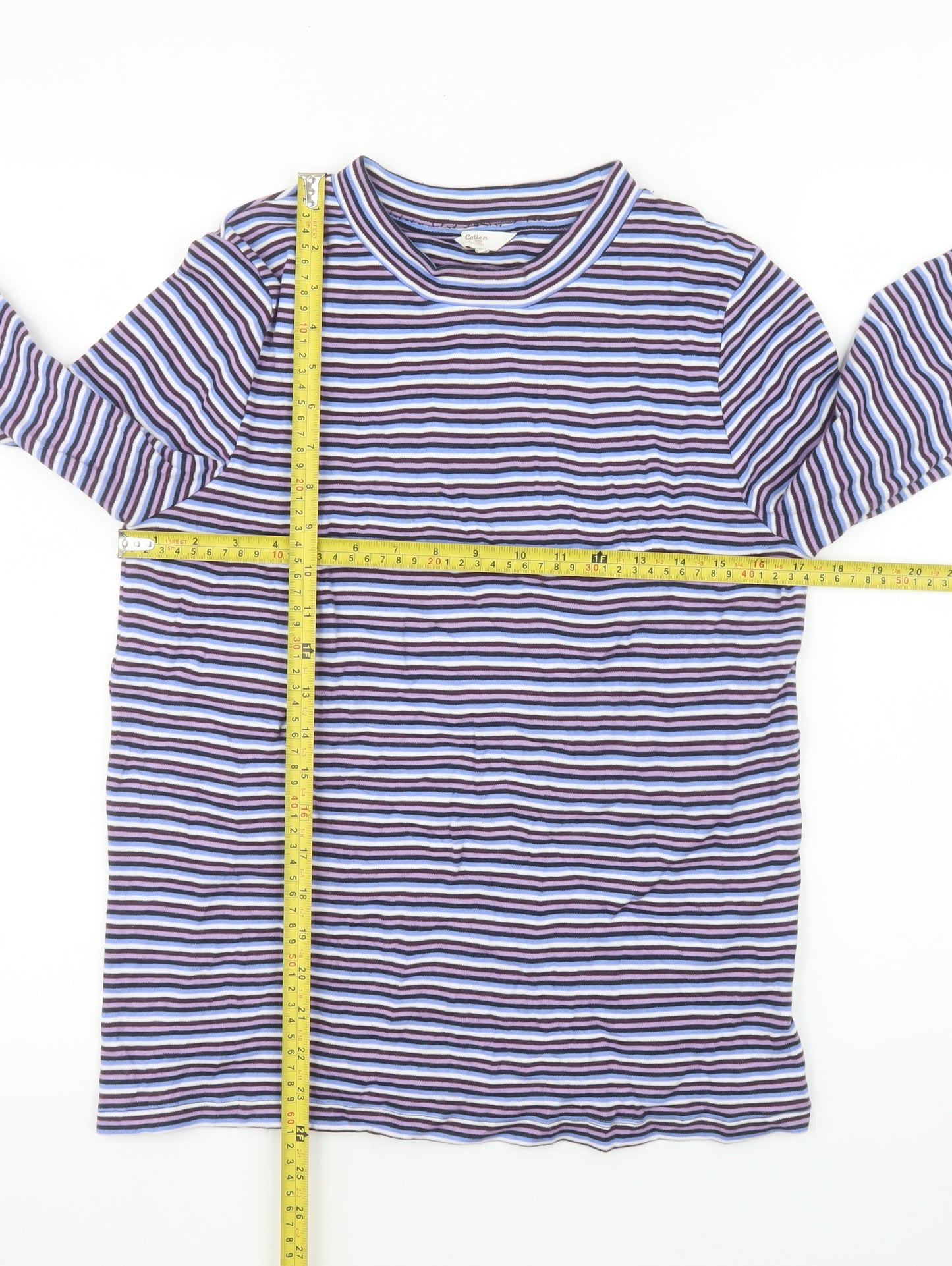 Cotton Traders Women’s Multicoloured Striped Long Sleeve Cotton T-Shirt UK 12