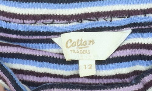 Cotton Traders Women’s Multicoloured Striped Long Sleeve Cotton T-Shirt UK 12