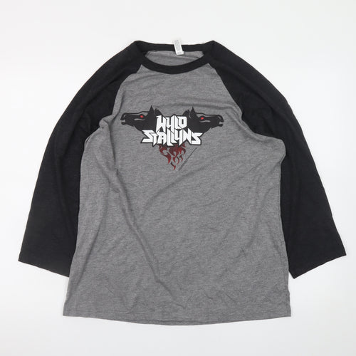 Bella + Canvas Men’s Grey 3/4 Sleeve Wild Stallyns T-Shirt Size L