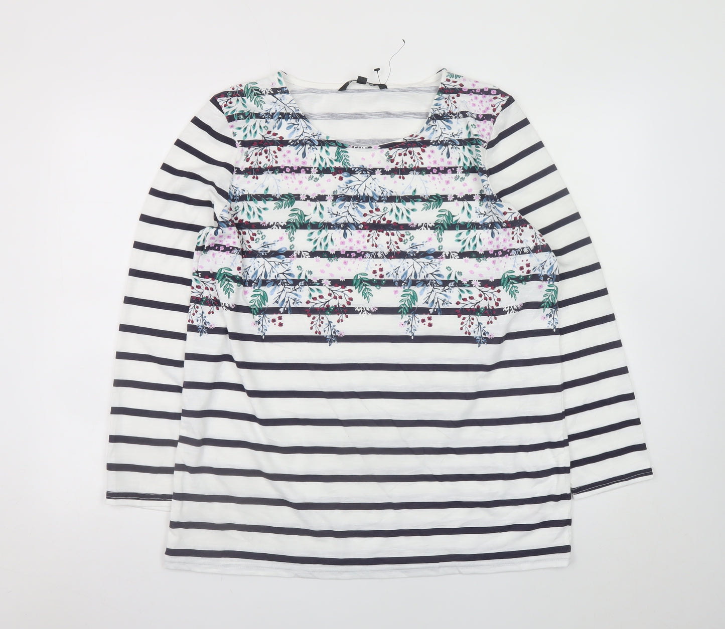 Bonmarché Womens Multicoloured Floral Stripe Long Sleeve T-Shirt Size 14