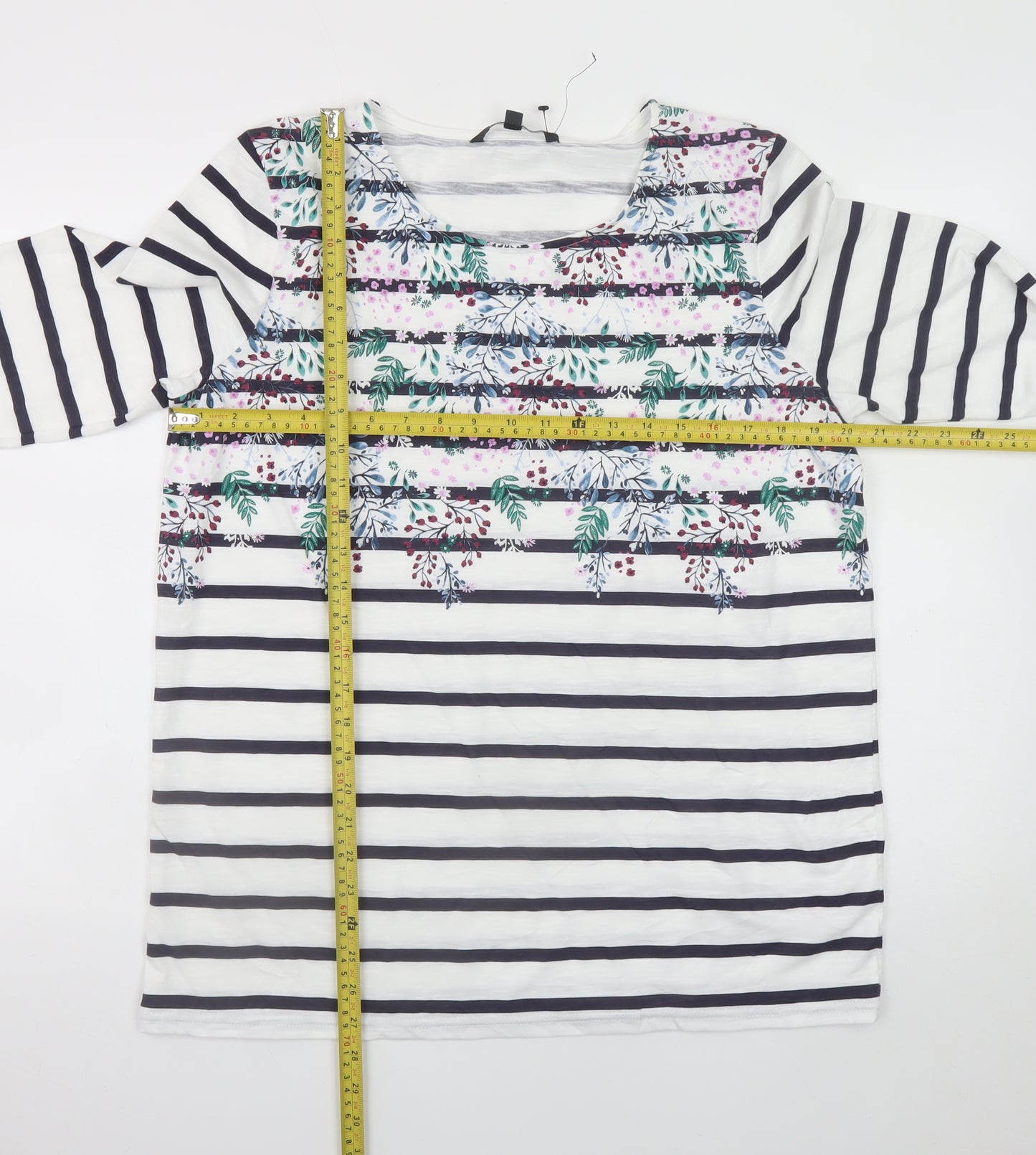 Bonmarché Womens Multicoloured Floral Stripe Long Sleeve T-Shirt Size 14