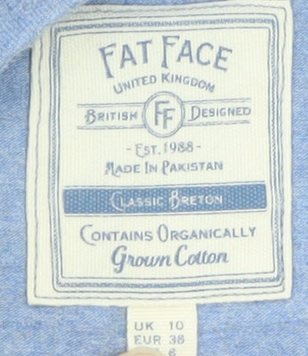 Fat Face Women Blue Long Sleeve Basic Cotton T-Shirt Size 10
