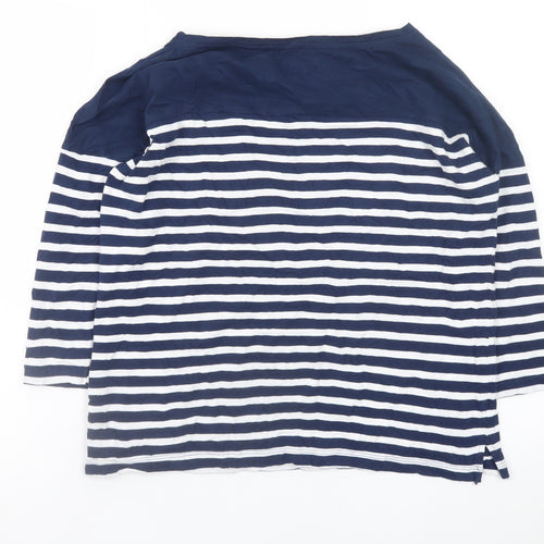 Pull & Bear Women's Blue Striped Boat Neck 3/4 Sleeve Cotton Top S