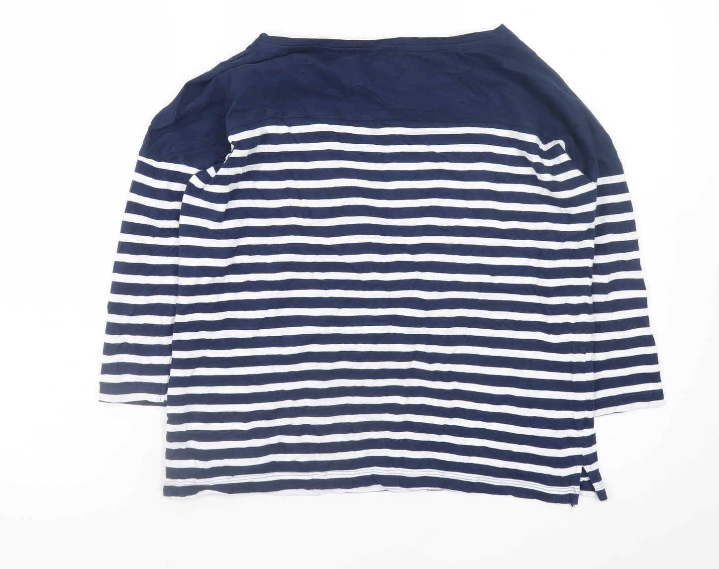 Pull & Bear Women's Blue Striped Boat Neck 3/4 Sleeve Cotton Top S