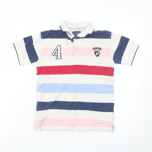 Hackett London Boys Beige Multicoloured Striped Polo Shirt 7-8 Years