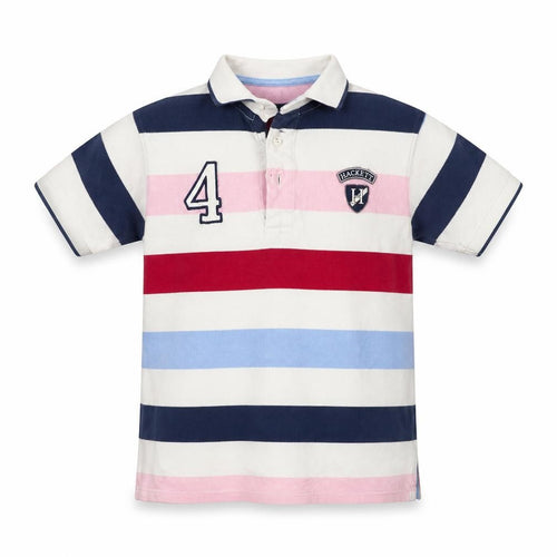 Hackett London Boys Beige Multicoloured Striped Polo Shirt 7-8 Years