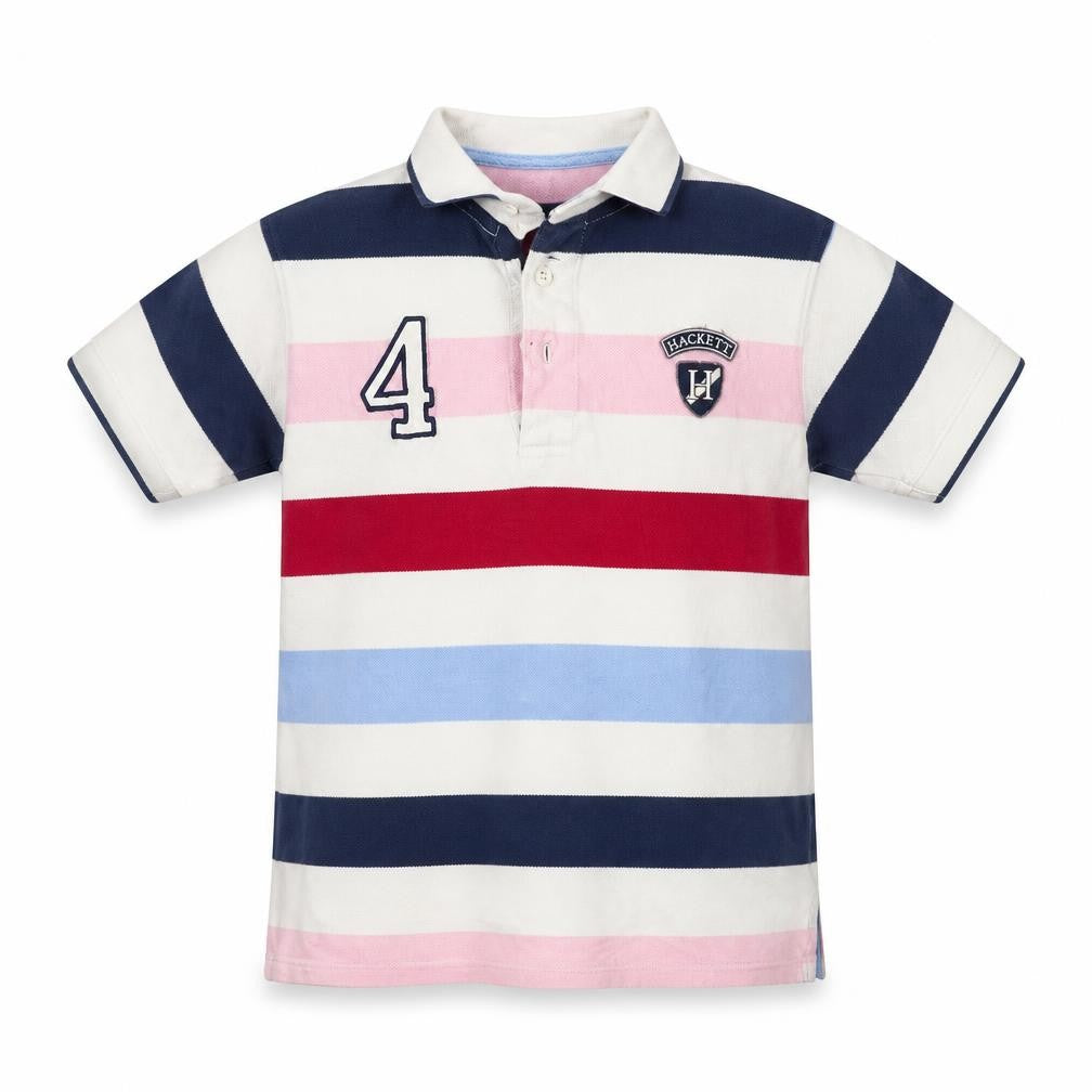 Hackett London Boys Beige Multicoloured Striped Polo Shirt 7-8 Years