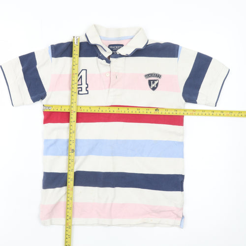 Hackett London Boys Beige Multicoloured Striped Polo Shirt 7-8 Years