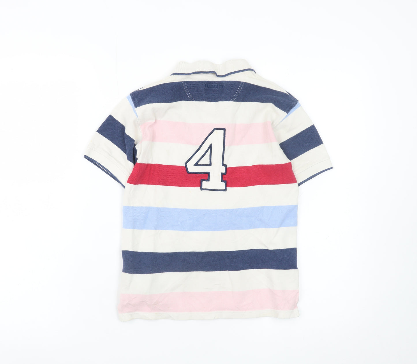 Hackett London Boys Beige Multicoloured Striped Polo Shirt 7-8 Years