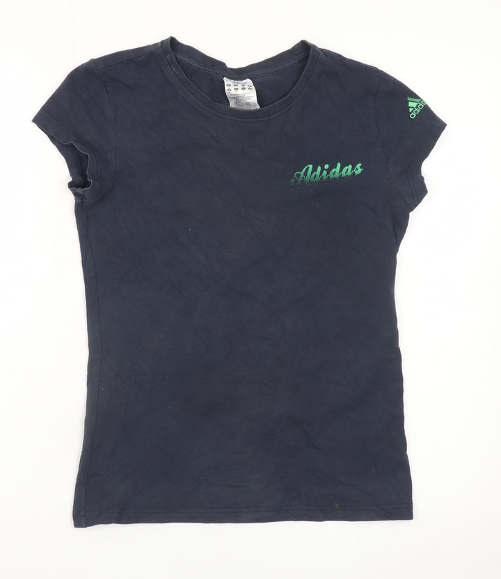 Adidas Women’s Blue Slim Fit Short Sleeve Cotton T-Shirt Size 12