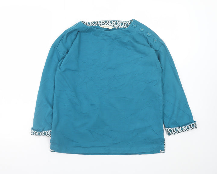 Woolovers Womens Blue Organic Cotton Boat Neck Blouse Size S