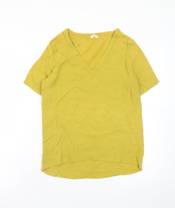 American Vintage Women Yellow V-Neck Short Sleeve Viscose T-Shirt Size S