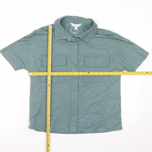 Marks and Spencer Men's Green Short Sleeve Regular Fit Button-Up Shirt Size S