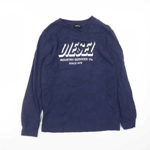 Diesel Boys Navy Long Sleeve Graphic Crew Neck T-Shirt 10 Years 100% Cotton