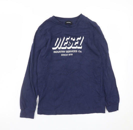 Diesel Boys Navy Long Sleeve Graphic Crew Neck T-Shirt 10 Years 100% Cotton