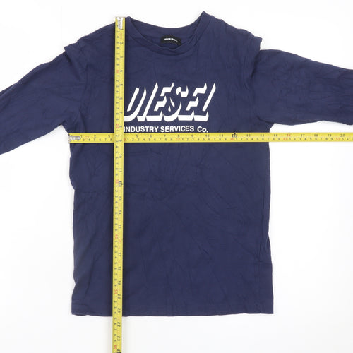 Diesel Boys Navy Long Sleeve Graphic Crew Neck T-Shirt 10 Years 100% Cotton