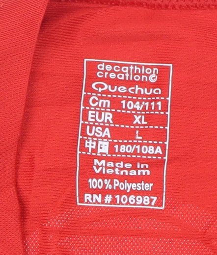 Quechua Men's Red Short Sleeve Crew Neck T-Shirt XL Polyester