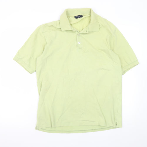 Marks and Spencer Men's Green Polo Shirt Medium Cotton Stretch