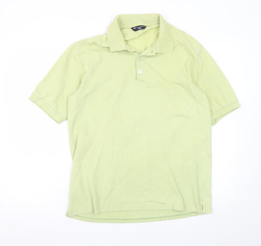 Marks and Spencer Men's Green Polo Shirt Medium Cotton Stretch