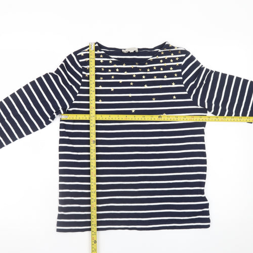 Hobbs Women’s Blue Striped Long Sleeve Star Cotton Top Size M