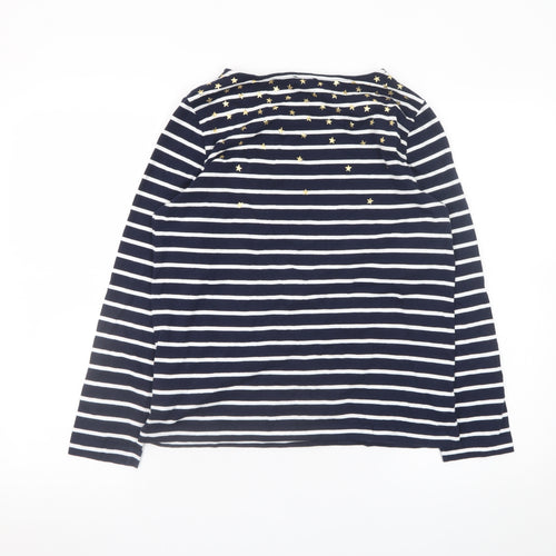 Hobbs Women’s Blue Striped Long Sleeve Star Cotton Top Size M