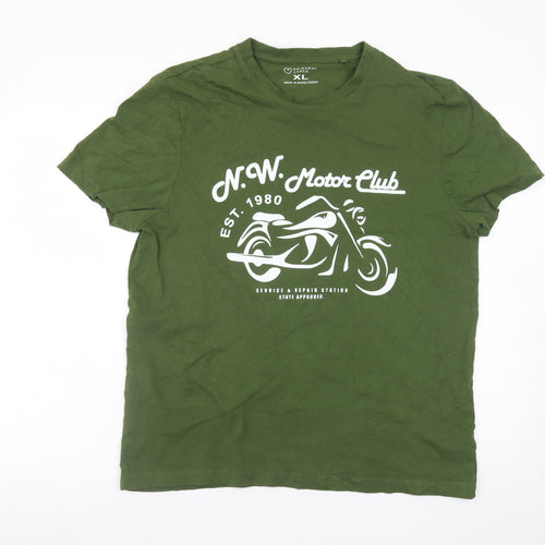 Primark Men’s Green XL Biker Motor Club Graphic Cotton T-Shirt