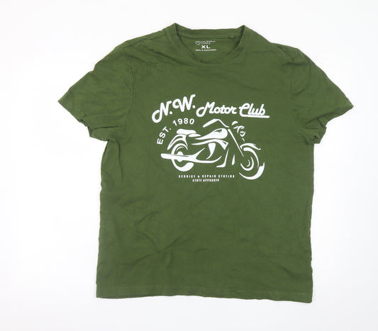 Primark Men’s Green XL Biker Motor Club Graphic Cotton T-Shirt