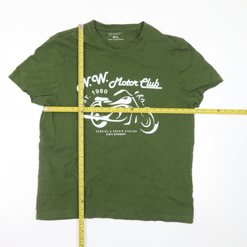 Primark Men’s Green XL Biker Motor Club Graphic Cotton T-Shirt