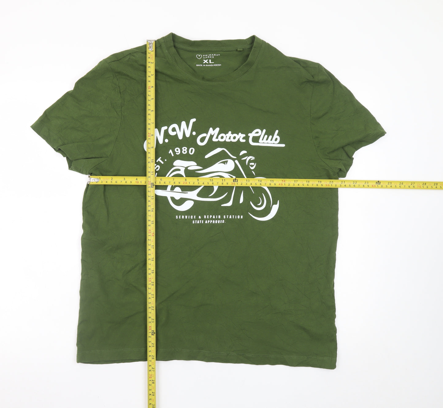 Primark Men’s Green XL Biker Motor Club Graphic Cotton T-Shirt