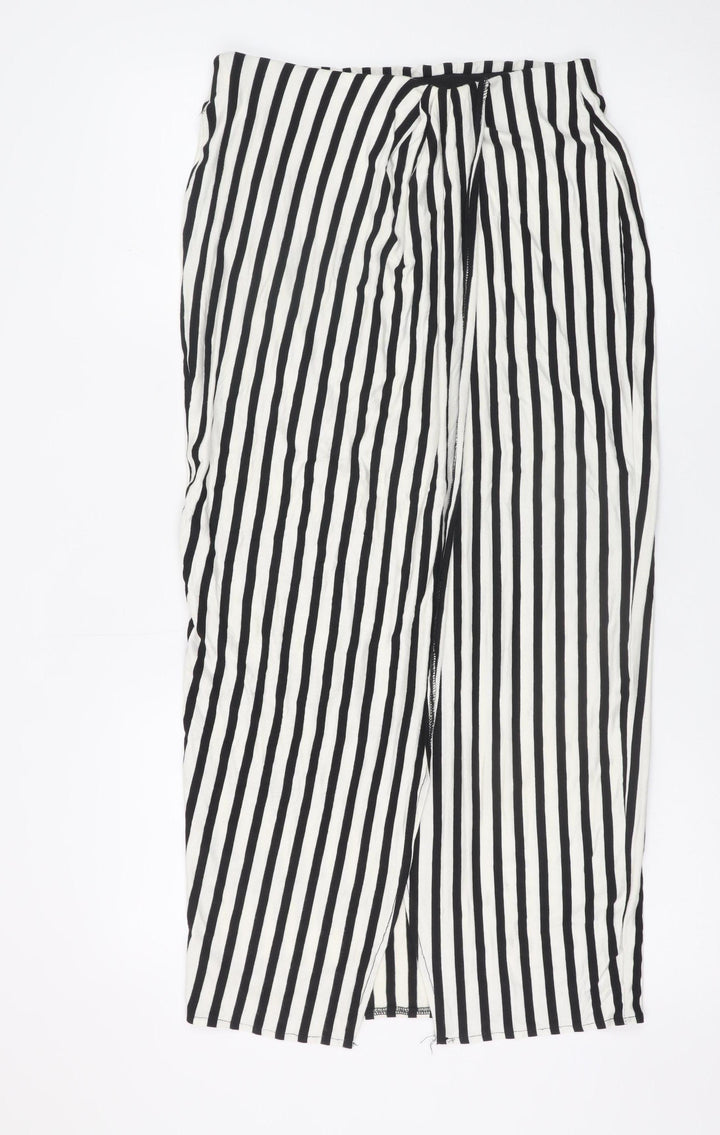 Bershka Women’s Black Striped Midi Wrap Skirt Size 12