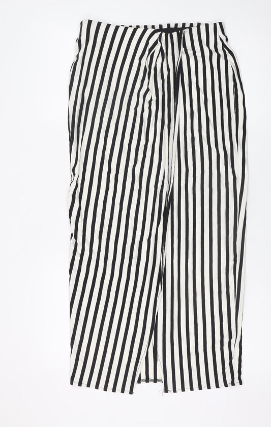 Bershka Women’s Black Striped Midi Wrap Skirt Size 12