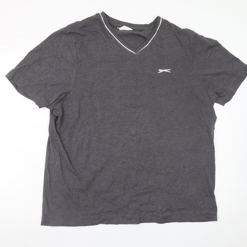 Slazenger Men's Grey V-Neck Short Sleeve T-Shirt XL Cotton Blend