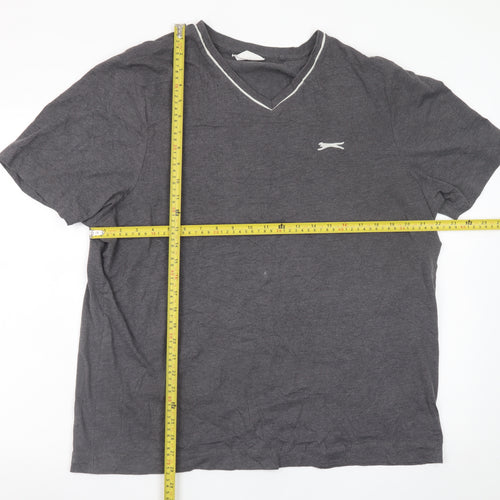 Slazenger Men's Grey V-Neck Short Sleeve T-Shirt XL Cotton Blend