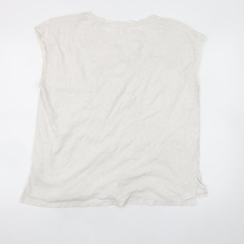 Hush Women’s Ivory Sleeveless Cotton T-Shirt Medium Embroidered Rainbow