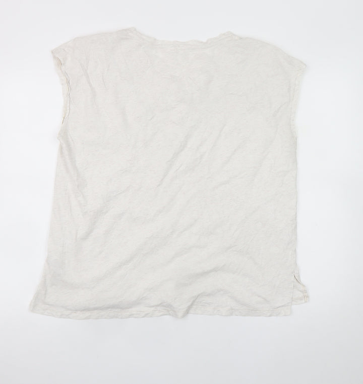 Hush Women’s Ivory Sleeveless Cotton T-Shirt Medium Embroidered Rainbow