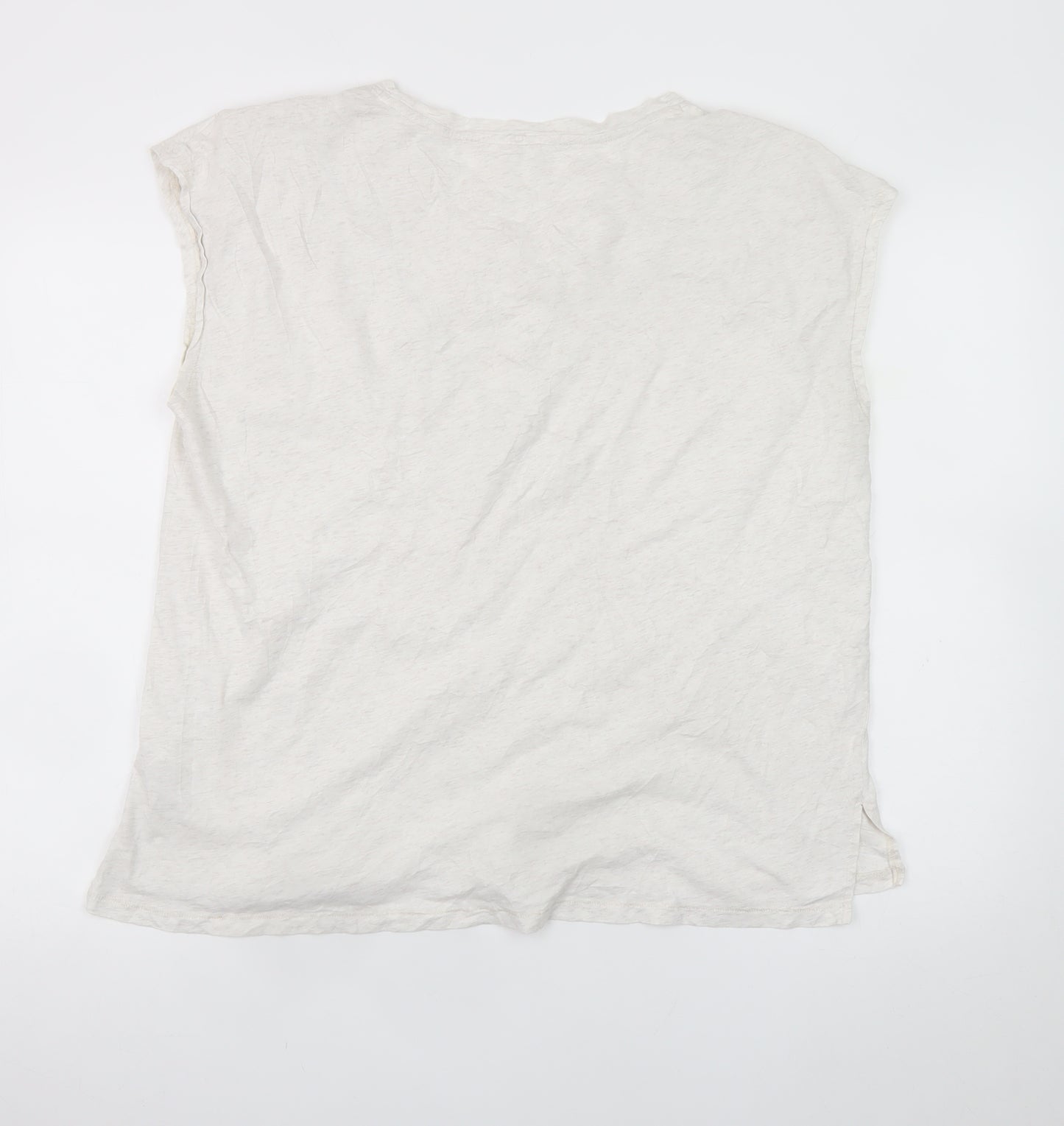 Hush Women’s Ivory Sleeveless Cotton T-Shirt Medium Embroidered Rainbow