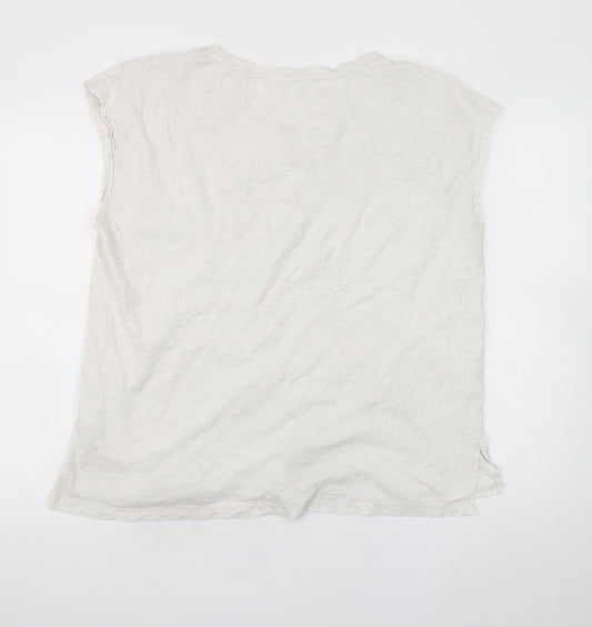 Hush Women’s Ivory Sleeveless Cotton T-Shirt Medium Embroidered Rainbow