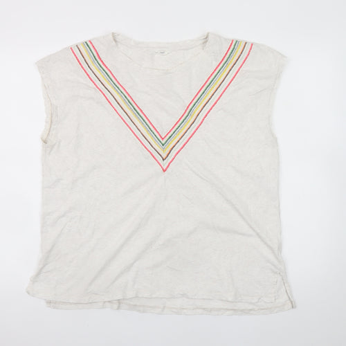 Hush Women’s Ivory Sleeveless Cotton T-Shirt Medium Embroidered Rainbow