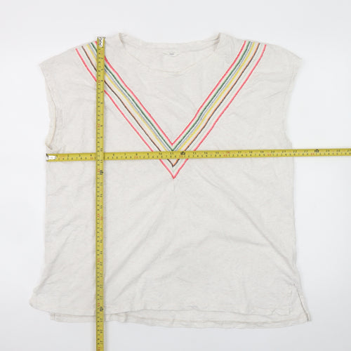 Hush Women’s Ivory Sleeveless Cotton T-Shirt Medium Embroidered Rainbow