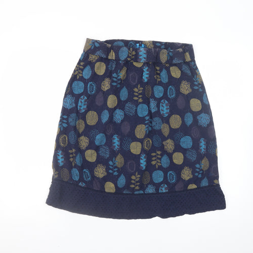 Mantaray Women Blue Floral Knee Length Cotton A-Line Skirt Size 14