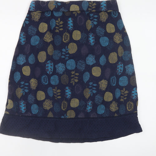Mantaray Women Blue Floral Knee Length Cotton A-Line Skirt Size 14