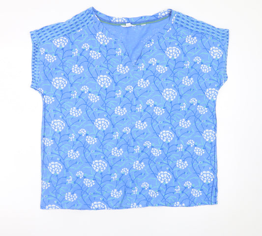 White Stuff Women's Blue Floral Cotton Tunic Blouse Size 22