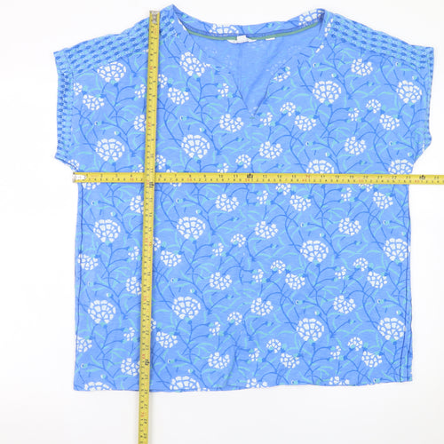 White Stuff Women's Blue Floral Cotton Tunic Blouse Size 22